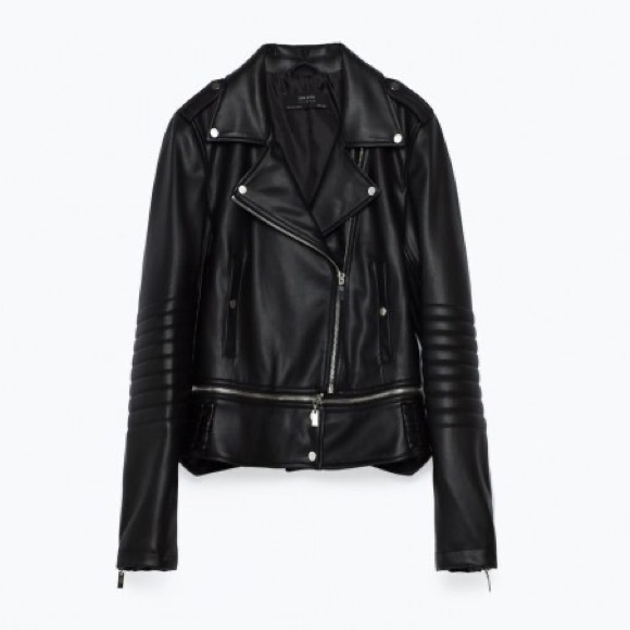 Zara Jackets & Blazers - ZARA BLACK PLEATHER BIKER JACKET